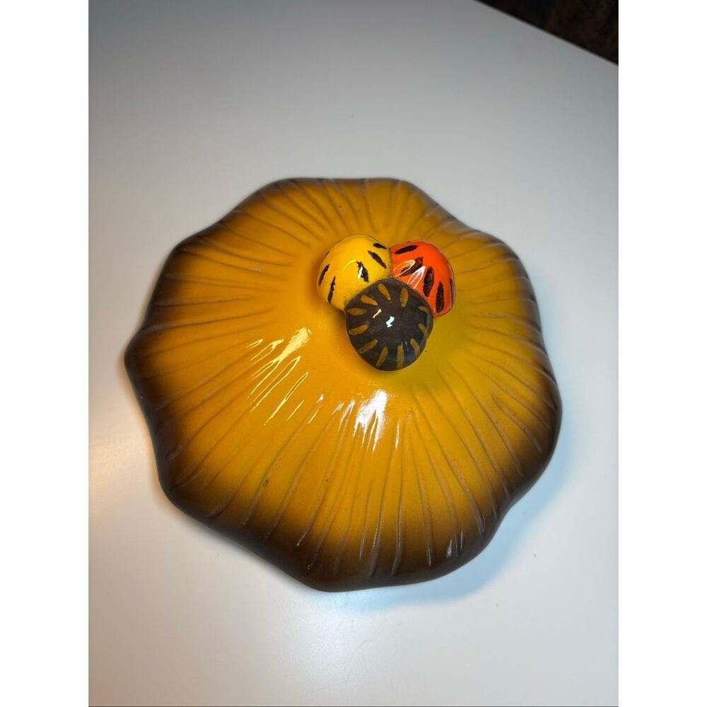 Vintage Mushroom Covered  Lid Brown Yellow Ceramic Replacement Lid